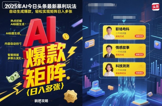 2025年AI今日头条最新暴利玩法，自动生成爆款，轻松实现矩阵日入多张-鸿雁学习网