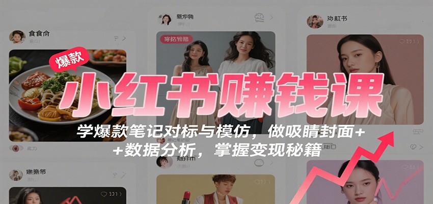 小红书赚钱课：学爆款笔记对标与模仿，做吸睛封面 + 数据分析，掌握变现秘籍-鸿雁学习网