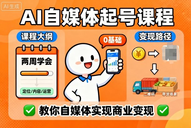 AI自媒体起号课程，0基础小白两周学会，教你自媒体实现商业变现-鸿雁学习网
