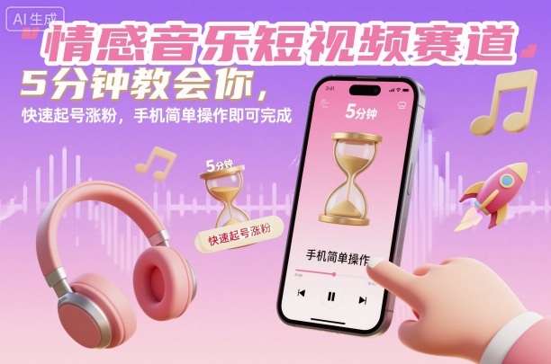 情感音乐短视频赛道,5分钟教会你,快速起号涨粉,手机简单操作即可完成-鸿雁学习网