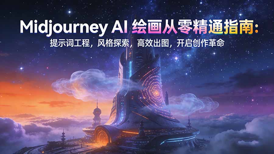 Midjourney AI绘画从零精通指南：提示词工程，风格探索，高效出图，开启创作革命-鸿雁学习网