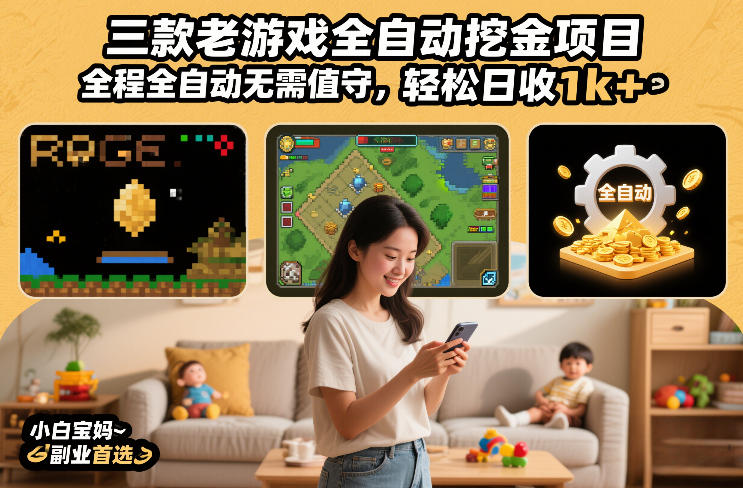 三款老游戏全自动挖金项目，全程全自动无需值守，轻松日收1k+，小白宝妈副业首选【揭秘】-鸿雁学习网