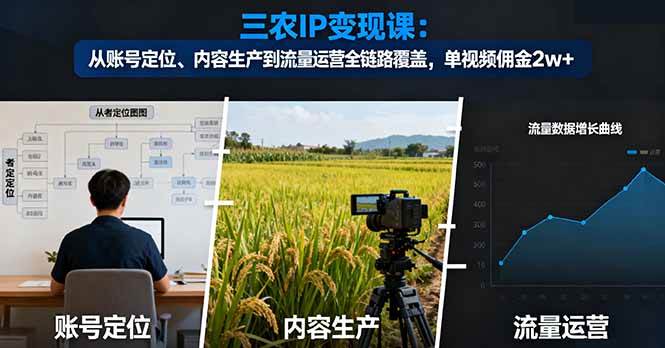 （16229期）三农IP变现课：从账号定位、内容生产到流量运营全链路覆盖，单视频佣金2w+-鸿雁学习网