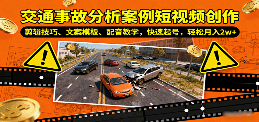 交通事故分析案例短视频创作,剪辑技巧、文案模板、配音教学,快速起号,轻松月入2w+-鸿雁学习网