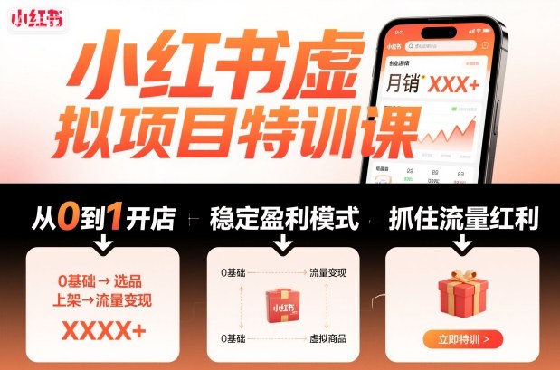小红书虚拟项目特训课，帮你从0到1打造稳定盈利的店铺，抓住流量红利(更新9月)-鸿雁学习网