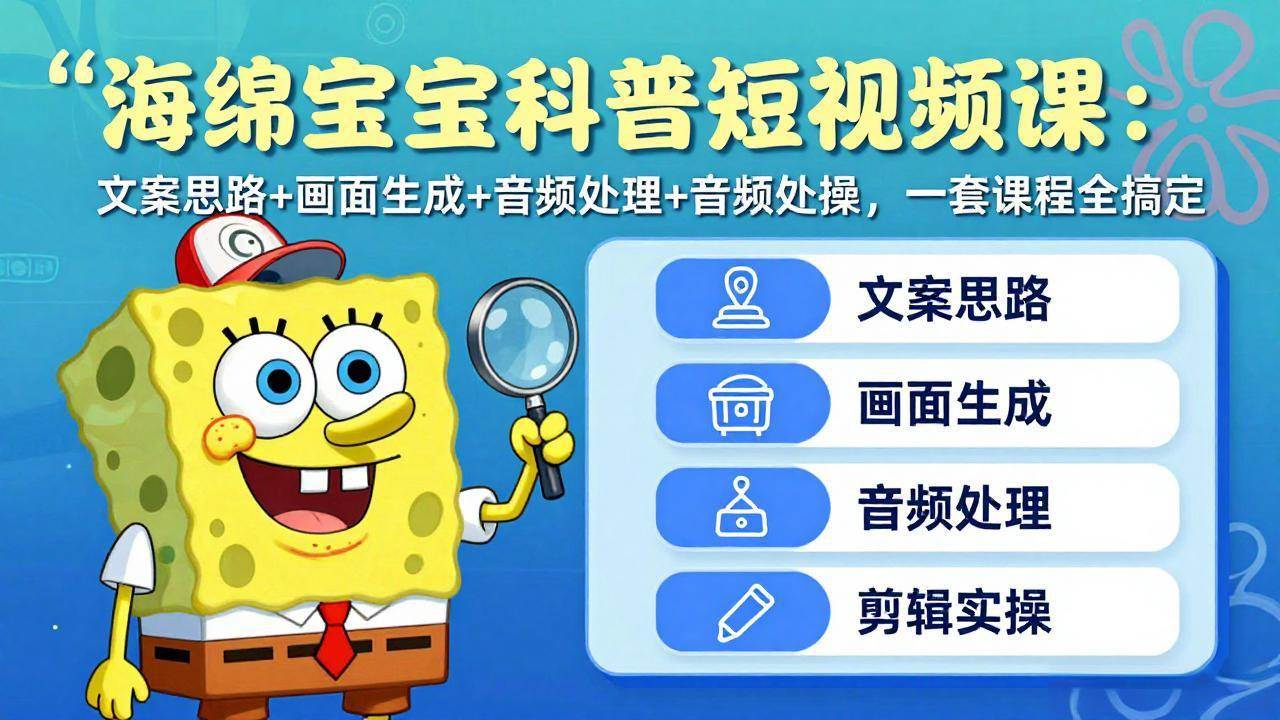 （17756期）海绵宝宝科普短视频课：文案思路+画面生成+音频处理+剪辑实操，一套课程全搞定-鸿雁学习网