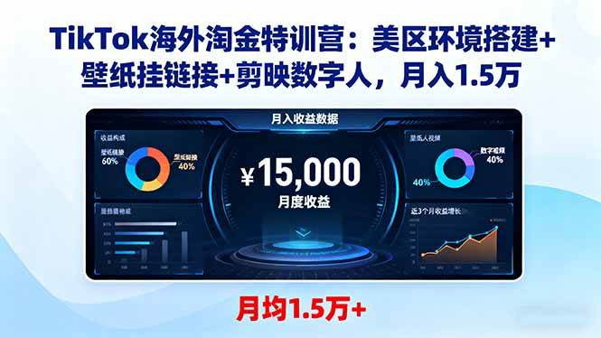 (16346期)TikTok海外淘金特训营:美区环境搭建+壁纸挂链接+剪映数字人,月入1.5万-鸿雁学习网