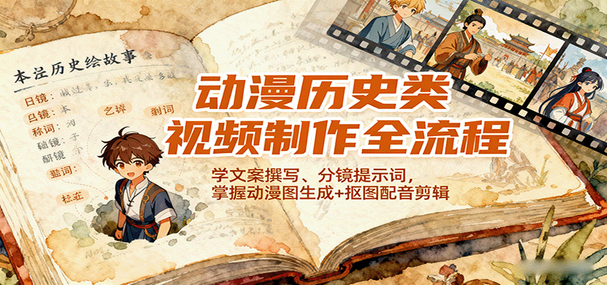 动漫历史类视频制作全流程，学文案撰写、分镜提示词，掌握动漫图生成+抠图配音剪辑-鸿雁学习网