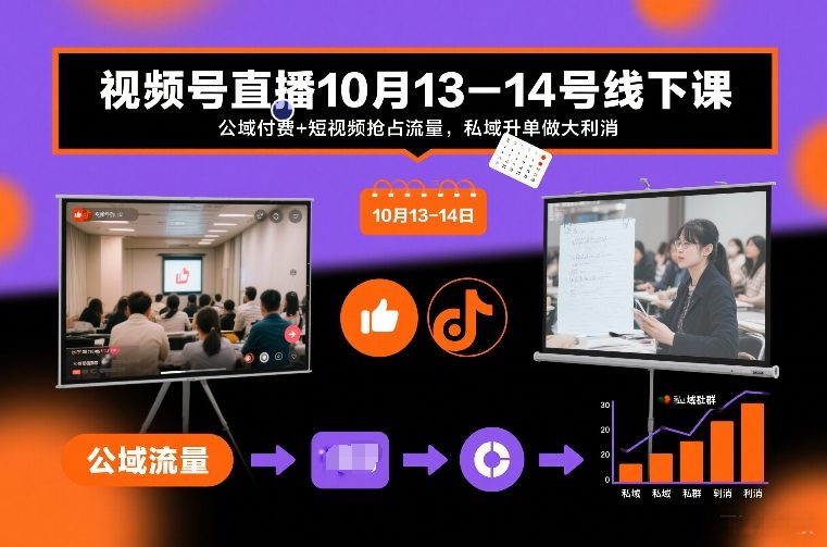 视频号直播10月13-14号线下课，公域付费+短视频抢占流量，私域升单做大利消-鸿雁学习网