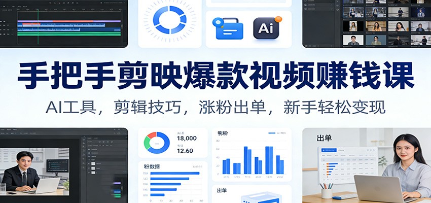 手把手剪映爆款视频赚钱课：AI工具，剪辑技巧，涨粉出单，新手轻松变现-鸿雁学习网