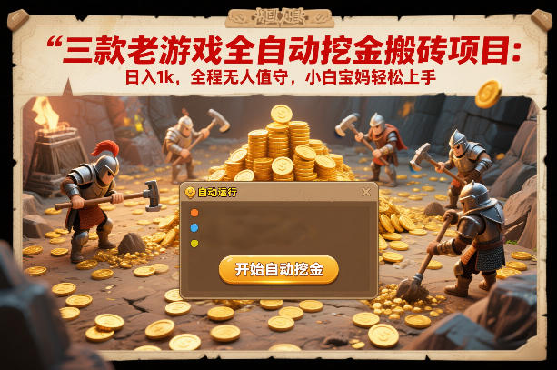 三款老游戏全自动挖金搬砖项目：日入1k，全程无人值守，小白宝妈轻松上手【揭秘】-鸿雁学习网