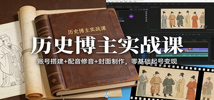 历史博主实战课：账号搭建+配音修音+封面制作，零基础起号变现-鸿雁学习网