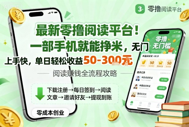 最新零撸阅读平台！一部手机就能挣米，无门槛上手快，单日轻松收益50-3张【揭秘】-鸿雁学习网