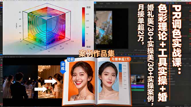 PR调色实战课：色彩理论+工具实操+婚礼医美/30+实操案例，月接单超2万-鸿雁学习网