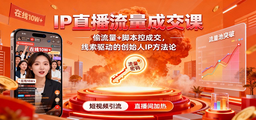 IP直播流量成交课：偷流量+脚本控成交，线索驱动的创始人IP方法论-鸿雁学习网