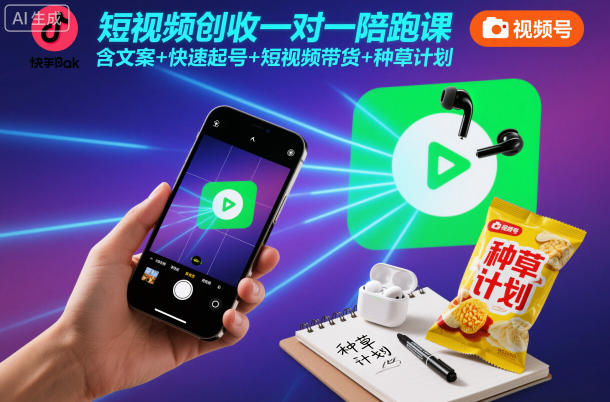 短视频创收一对一陪跑课，含文案+快速起号+短视频带货+种草计划-鸿雁学习网