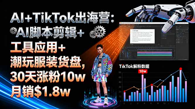 AI+TikTok出海营:AI脚本剪辑+工具应用+潮玩服装货盘,30天涨粉10w月销$1.8w-鸿雁学习网