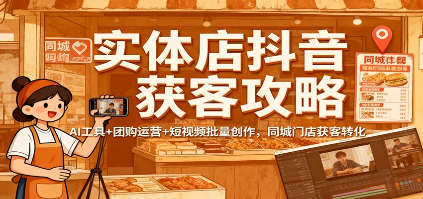 实体店抖音获客攻略：AI工具+团购运营+短视频批量创作，同城门店获客转化-鸿雁学习网
