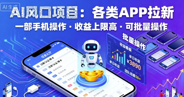 AI风口项目，各类APP拉新，一部手机就可以操作，收益上限高，可批量操作-鸿雁学习网