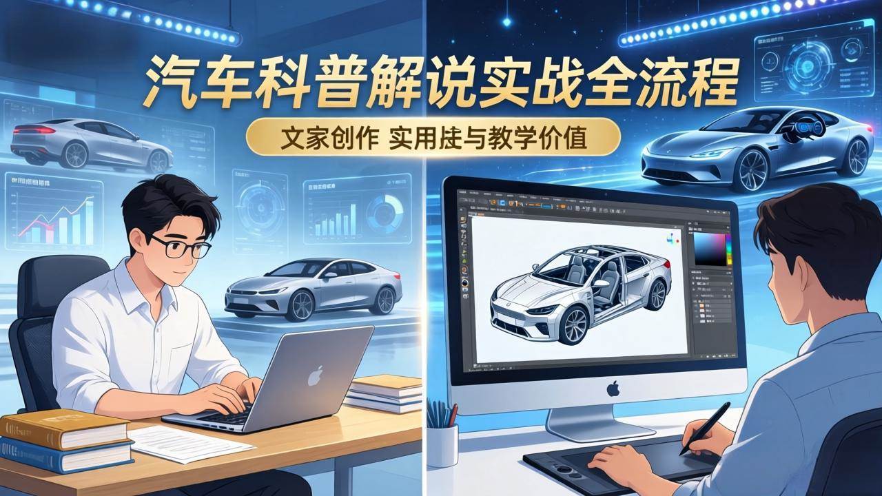 （17665期）抖音汽车科普解说实战：文案+动画+画面处理+去水印全流程，打造专业汽车科普视频-鸿雁学习网