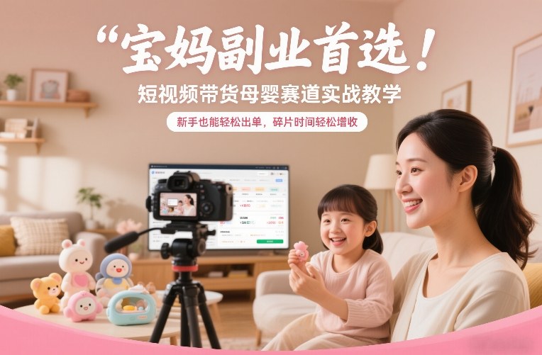 宝妈副业首选！短视频带货母婴赛道实战教学，新手也能轻松出单，碎片时间轻松增收-鸿雁学习网