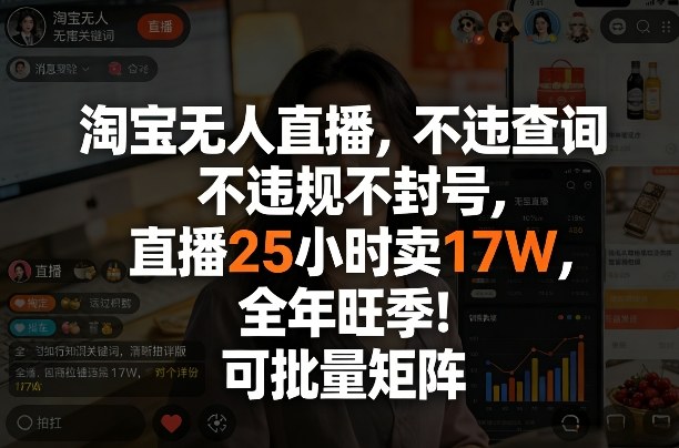 淘宝无人直播，不违规不封号，直播25小时卖17W，全年旺季！可批量矩阵【揭秘】-鸿雁学习网