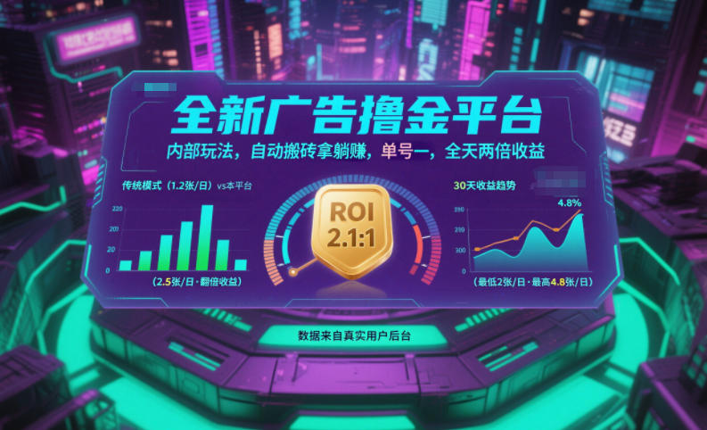 全新广告撸金平台，内部玩法，自动搬砖拿躺賺，单号一天保底2张+，全天两倍收益【揭秘】-鸿雁学习网