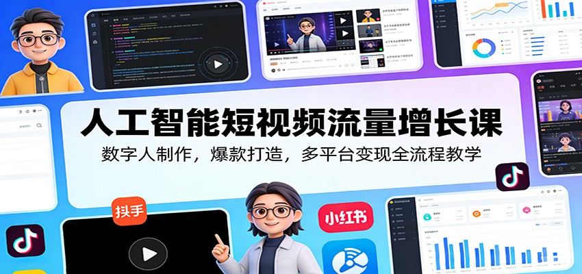 人工智能短视频流量增长课：数字人制作，爆款打造，多平台变现全流程教学-鸿雁学习网