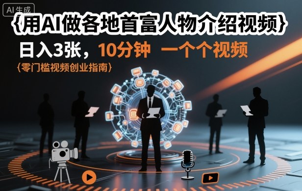 用AI做各地首富人物介绍视频，日入3张，10分钟一个视频-鸿雁学习网