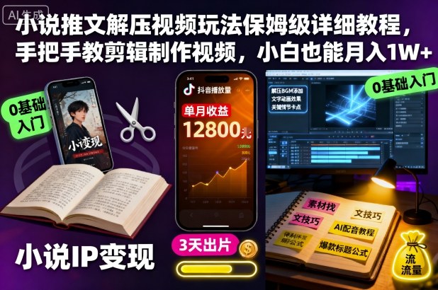 小说推文解压视频玩法保姆级详细教程，手把手教剪辑制作视频，小白也能月入1W+-鸿雁学习网