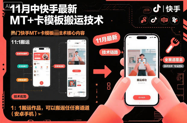 11月中快手最新MT+卡模板搬运技术，1：1搬运作品，可以搬运任何赛道(安卓手机)-鸿雁学习网