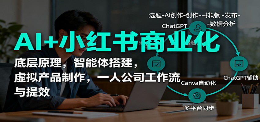 AI+小红书商业化，底层原理，智能体搭建，虚拟产品制作，一人公司工作流与提效-鸿雁学习网