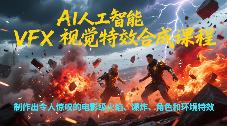 AI人工智能VFX视觉特效合成课程，制作出令人惊叹的电影级火焰、爆炸、角色和环境特效-鸿雁学习网