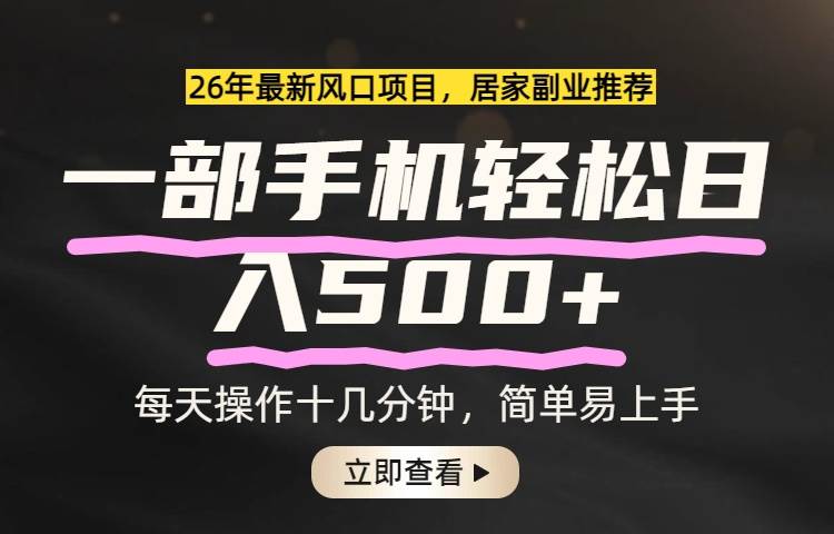 （17680期）26年居家副业首选，一部手机轻松日入500+，长期稳定可做-鸿雁学习网