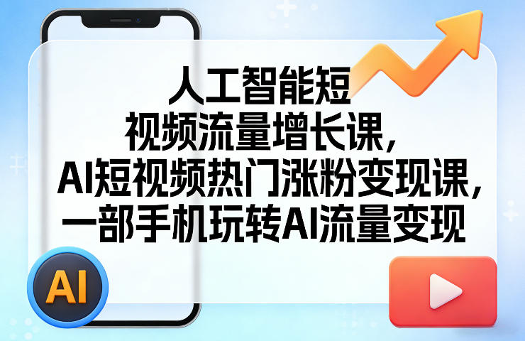 人工智能短视频流量增长课，AI短视频热门涨粉变现课，一部手机玩转AI流量变现-鸿雁学习网