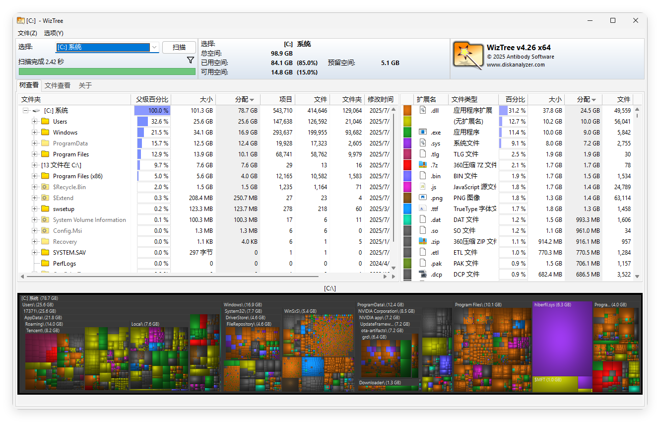 WizTree磁盘分析工具v4.2.8便携版-鸿雁学习网