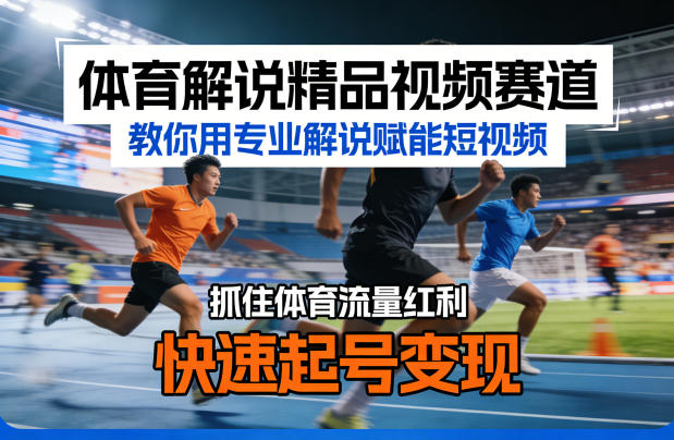 体育解说精品视频赛道，教你用专业解说赋能短视频，抓住体育流量红利，快速起号变现-鸿雁学习网