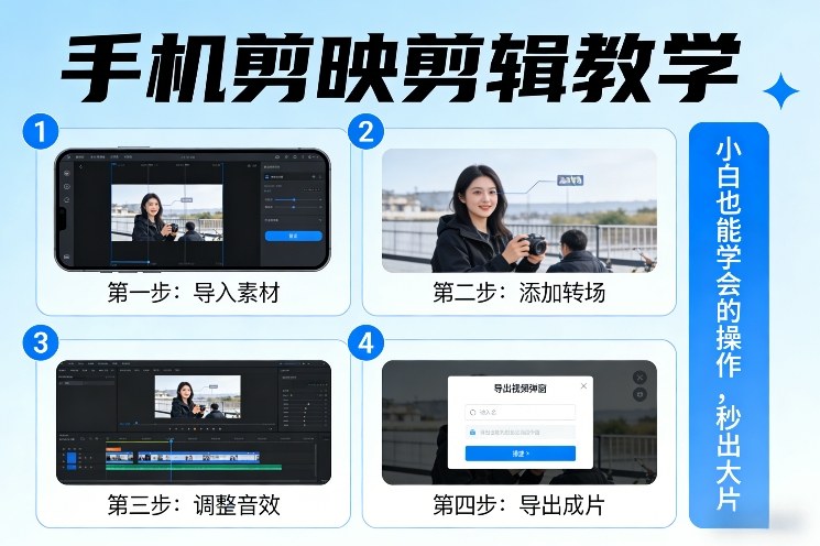 手机剪映剪辑教学，小白也能学会的操作，秒出大片-鸿雁学习网