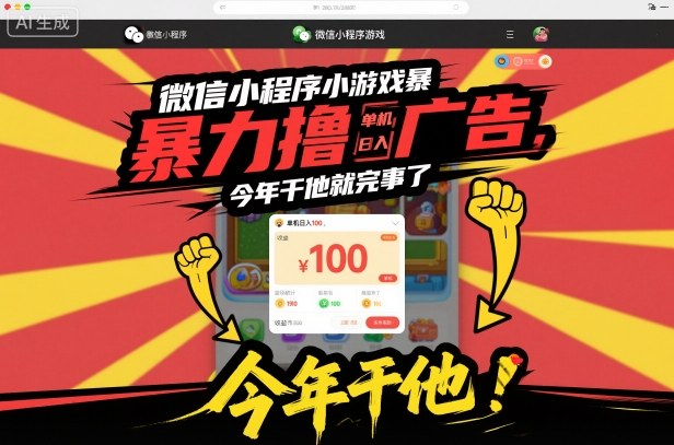 微信小程序小游戏暴力撸广告，单机日入100，今年干他就完事了-鸿雁学习网