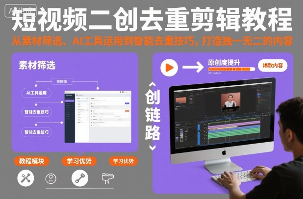 短视频二创去重剪辑教程，从素材筛选、AI工具运用到智能去重技巧，打造独一无二的内容-鸿雁学习网