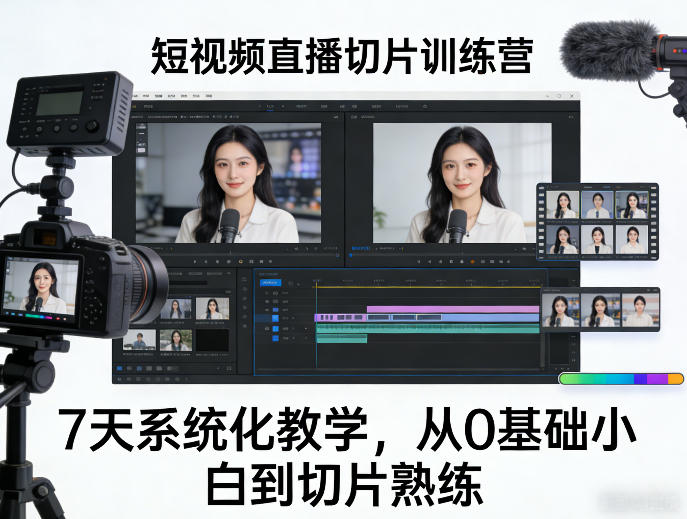 短视频直播切片训练营，7天系统化教学，从0基础小白到切片熟练-鸿雁学习网