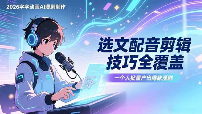 （17477期）2026字字动画AI漫剧制作-1期，选文配音剪辑技巧全覆盖，一个人就能批量产出爆款漫剧-鸿雁学习网