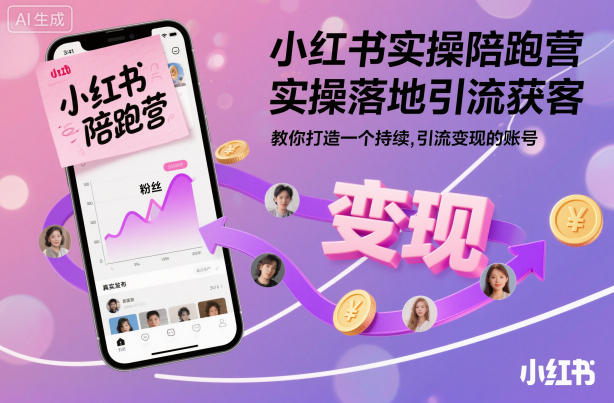 小红书实操陪跑营，实操落地引流获客，教你打造一个持续引流变现的账号-鸿雁学习网