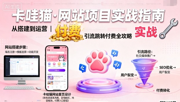卡哇猫·网站项目，网站搭建与运营以及引流跳转付费-鸿雁学习网