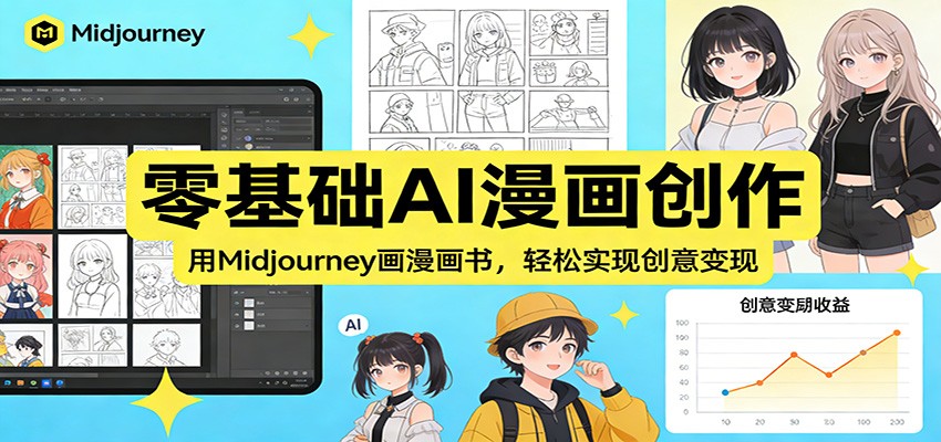 零基础AI漫画创作：用Midjourney画漫画书，轻松实现创意变现-鸿雁学习网