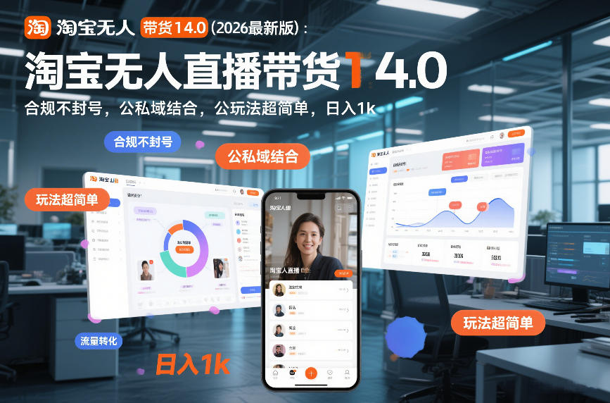 淘宝无人直播带货14.0（2026最新版）：合规不封号，公私域结合，玩法超简单，日入1k+【揭秘】-鸿雁学习网