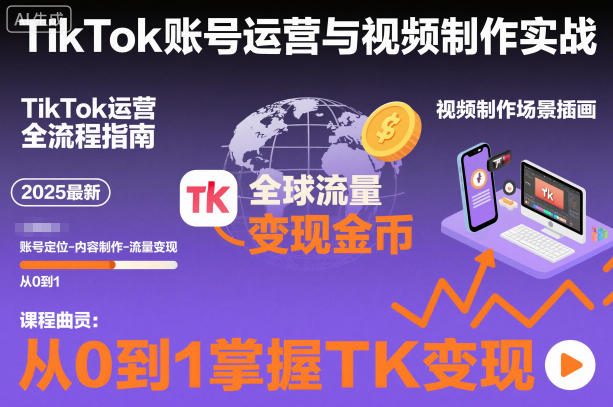 2025最新TikTok账号运营与视频制作实战全流程，从0到1掌握TK变现(含11月最新TK搬运技术)-鸿雁学习网