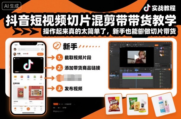 抖音短视频切片混剪带货教学，操作起来真的太简单了，新手也能做切片带货-鸿雁学习网
