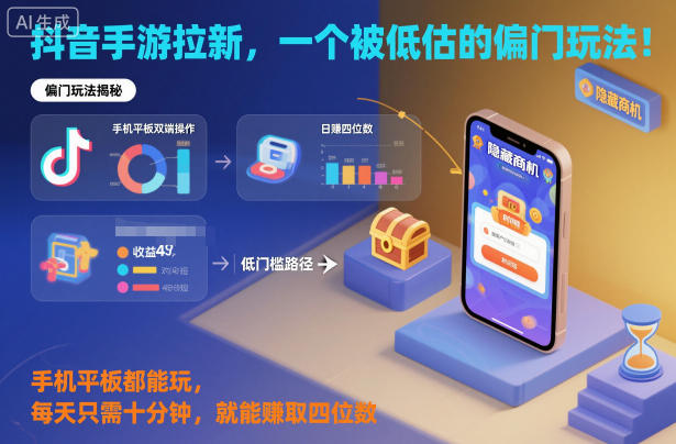 抖音手游拉新,一个被低估的偏门玩法!手机平板都能玩,每天只需十分钟,就能賺取四位数【揭秘】-鸿雁学习网