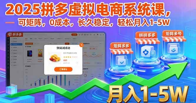 （16088期）2025拼多多虚拟电商系统课，可矩阵，0成本，长久稳定，轻松月入1-5W-鸿雁学习网